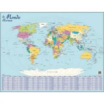 Carte murale du Monde Politique - surface pelliculée - format 66 x 90 cm - 4 oillets pour suspension