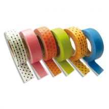 Rubans papier adhésifs - assortis déco - 15 mm x 10 m - lot de 6