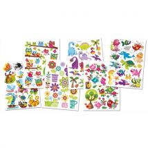 Lot de 6 planches de stickers gel 3D multithématiques. Dimensions planche : 11,5x15,5 cm.