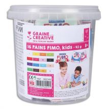 Seau de 16 pains de FIMO Kids, durcit au four. Norme CE. Couleurs assorties.