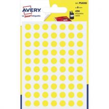 Pastilles adhésives Avery - diamètre 8 mm - pour écriture manuelle - jaune - sachet de 490