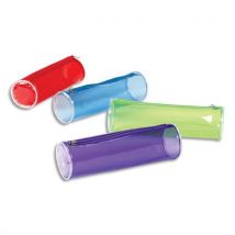 Trousse ronde Viquel Propyglass - 22 x 7 x 7cm - PVC assortis transparent rouge, bleu, vert, violet - Lot de 18