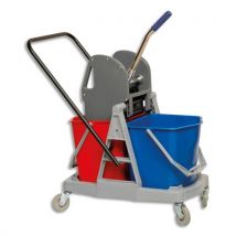 Chariot d'entretien Brosserie Thomas - gris + presse à machoires - polypropylène et métal + 2 seaux - 18L - rouge et bleu