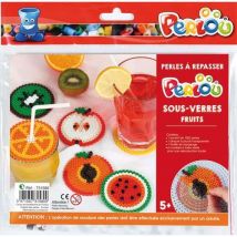 Perles Perlou à repasser - couleurs assorties - 1 plaque - 5 modèles dessous de verre - fruit - kit d'activité de 1500