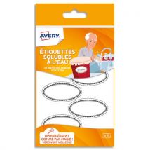 Sachet de 18 étiquettes solubles Avery ovales blanches 5,5x3cm avec bordure grise - Lot de 24