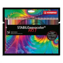 Crayons de couleur Stabilo aquarellables Aquacolor Arty - mine solide 2,8 mm - étui de 36 - assortis