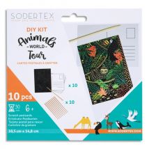 Pack de 10 cartes postales à gratter Sodertex ANIMALS WORLD'S TOUR + 10 bâtonnets - 10x15cm L619919