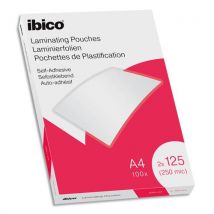 Pochettes de plastification brillantes auto-adhésives Ibico - A4 - 125 microns - boite de 100