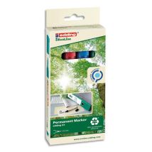 Set de 4 marqueurs permanents Edding - Pointe 1,5 à 3mm - Coloris assortis - Fabriqué en matériaux recyclés