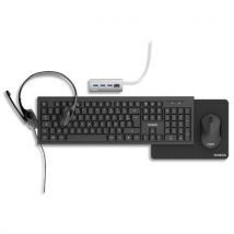 Pack de télétravail KINEON 5 en 1 contenant : souris, clavier, hub, tapis de souris et casque.