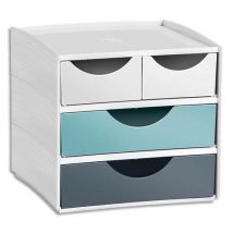Bloc de rangement CEP 3 tiroirs, 4 compartiments - Dim (lxhxp): 18,6x17,5x18,5cm - Coloris Blanc/Riviera Ass