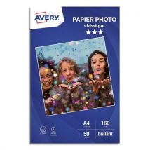 Boîte de 50 feuilles de papier photo brillant Avery A4 - Jet d'encre - 160 g