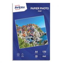 Boîte de 20 feuilles de papier photo mat Avery A4 - Jet d'encre - 170 g