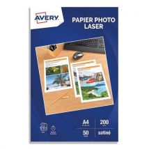 Boîte de 50 feuilles de papier photo brillant Avery A4 - Jet d'encre - 200 g - Impression recto verso