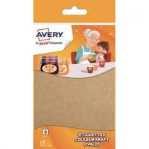 Sachet de 18 étiquettes ovales Avery kraft brun 9x4cm - A personnaliser