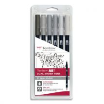 Set 6 ABT Dual Brush Pen, feutre avec pointe fine et pointe pinceau Tombow, à base d'eau - couleur gris