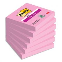Notes Post-It Super Sticky Rose Tropical - 76 x 76 mm - Lot de 6 blocs de 90 feuilles