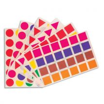 Sachet de 48 planches de gommettes Cléopatre : Ronds, Carrés, Triangles de 40mm 8 couleurs différentes