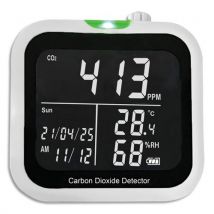 Détecteur de CO2 Stil noir - avec Alarme sonore et visuelle (800-1500ppm)- Horloge - Niveau de batterie