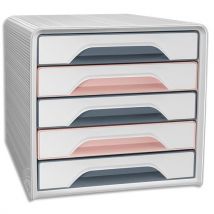 Module de classement CEP MINERAL SMOOVE - 5 tiroirs - Dimensions (lxhxp): 36 x 27 x 28,8 cm - Blanc/Rose/Gris
