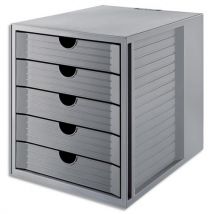 Module classement Han Systembox Karma - 5 tiroirs - PS recyclé - Ange Bleu - Dim (lxhxp) : 27,5x32x33 cm - Gris