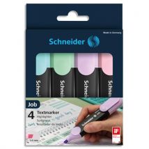 Pochette de 4 surligneurs Schneider Job - pointe biseautée - Tracé de 1 à 5 mm - Couleurs assorties