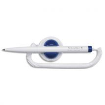 Stylo-bille Schneider Klick-Fix-Pen - pointe M - encre bleue - corps blanc - avec socle et chaînette