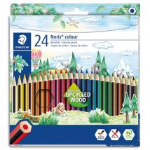 Etui de 24 crayons de couleurs Staedtler Noris 185 - Fabriqué en bois upcycle - Corps hexagonal - Assortis