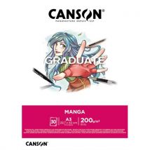 Bloc de 30 feuilles Canson GRADUATE Manga - A3 - 200gr - Blanc, lisse et résistant aux gommages et grattages - Lot de 5
