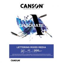 Bloc 20 feuilles Canson Graduate Lettering Mixed Media - A3 - 200gr - Blanc naturel - Surface soyeuse - Lot de 5