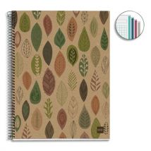 Cahier carte spirale Miquelrius ECOFEUILLES - 21x29,7cm - 240 pages - 80g recyclées - 5x5 - Coloris kraft à motifs