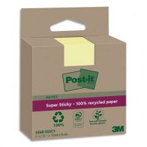 Lot de 3 blocs notes Post-It Super Sticky - Recyclées 76x76 mm - Jaune Pastel