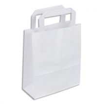 Lot 50 sac en papier kraft blanc 70 g/m² - Poignées plates - Dimension 22x28 cm - Soufflets latéraux 10 cm