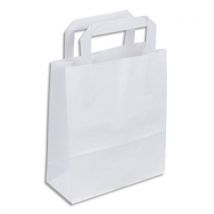 Lot 50 sac en papier kraft blanc 80 g/m² - Poignées plates - Dimension 32x40cm - Soufflets latéraux 15