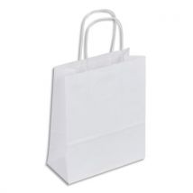 Lot 50 sac en papier kraft blanc 100 g/m² - Poignées torsadées - Dimension 32x44cm - Soufflet latéral 12 cm