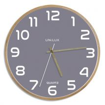 Horloge murale Unilux Baltic, cadre en bois - Fonctionne avec 1 pile AA fournie - Diamètre 31,5 cm - Grise