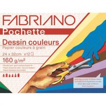 Pochette scolaire de 12 feuilles de papier dessin Fabriano couleurs vives 160g 24x32 cm