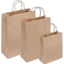 Lot 50 sac en papier kraft brun 70 g/m² - Poignées torsadées - Dimensions 22x28cm - Soufflet latéral 10 cm