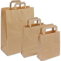Lot 50 sac en papier kraft brun 100 g/m² - Poignée plate - Dimension 32x44 cm - Soufflets latéraux 12 cm