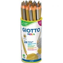 Pot de 24 crayons de couleur Giotto Méga - or et argent - mine 5,5mm