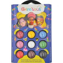 Set de 9 Galets de maquillage à l'eau Grim Tout + pinceau + livret de maquillage - nettoyage eau et savon