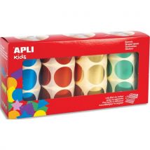 Boîte de 4 rouleaux de gommettes Apli Kids rondes - 33mm - 2256 unités - couleurs métal assorties