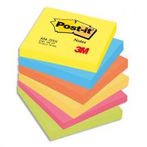 Lot de 6 blocs repositionnables de 100 feuilles Post-it, format 7,6 x 7,6 cm, couleurs ''énergiques''