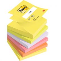 Lot de 6 blocs Z-Note repositionnables de 100 feuilles Post-it, format 7,6 x 7,6 cm, couleurs Néon assorties