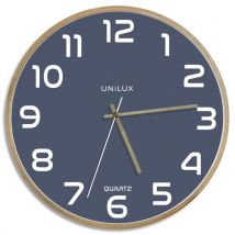Horloge murale Baltic, cadre en bois Unilux. Fonctionne avec 1 pile AA fournie. Diamètre 31,5 cm. Bleu