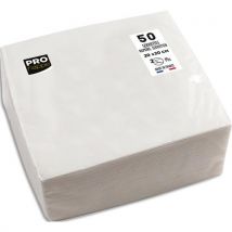 Paquet de 50 serviettes cocktail micro-gaufrées ouate 2 plis Pronto - 20x20 cm - Blanc