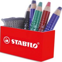 Pot aimanté Stabilo incluant 5 crayons marqueurs tableaux blanc Markdry + 1 chiffonnette.