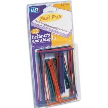 Boîte de 12 relieurs plastique Fast 10 cm pour archivage de documents perforées. Coloris assortis
