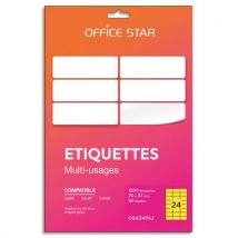 Boîte de 1200 étiquettes adhésives multiusage format 70x37mm Office Star, planche A4, coloris jaune