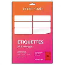 Boîte de 1200 étiquettes adhésives multiusage format 70x37mm Office Star, planche A4, coloris rouge